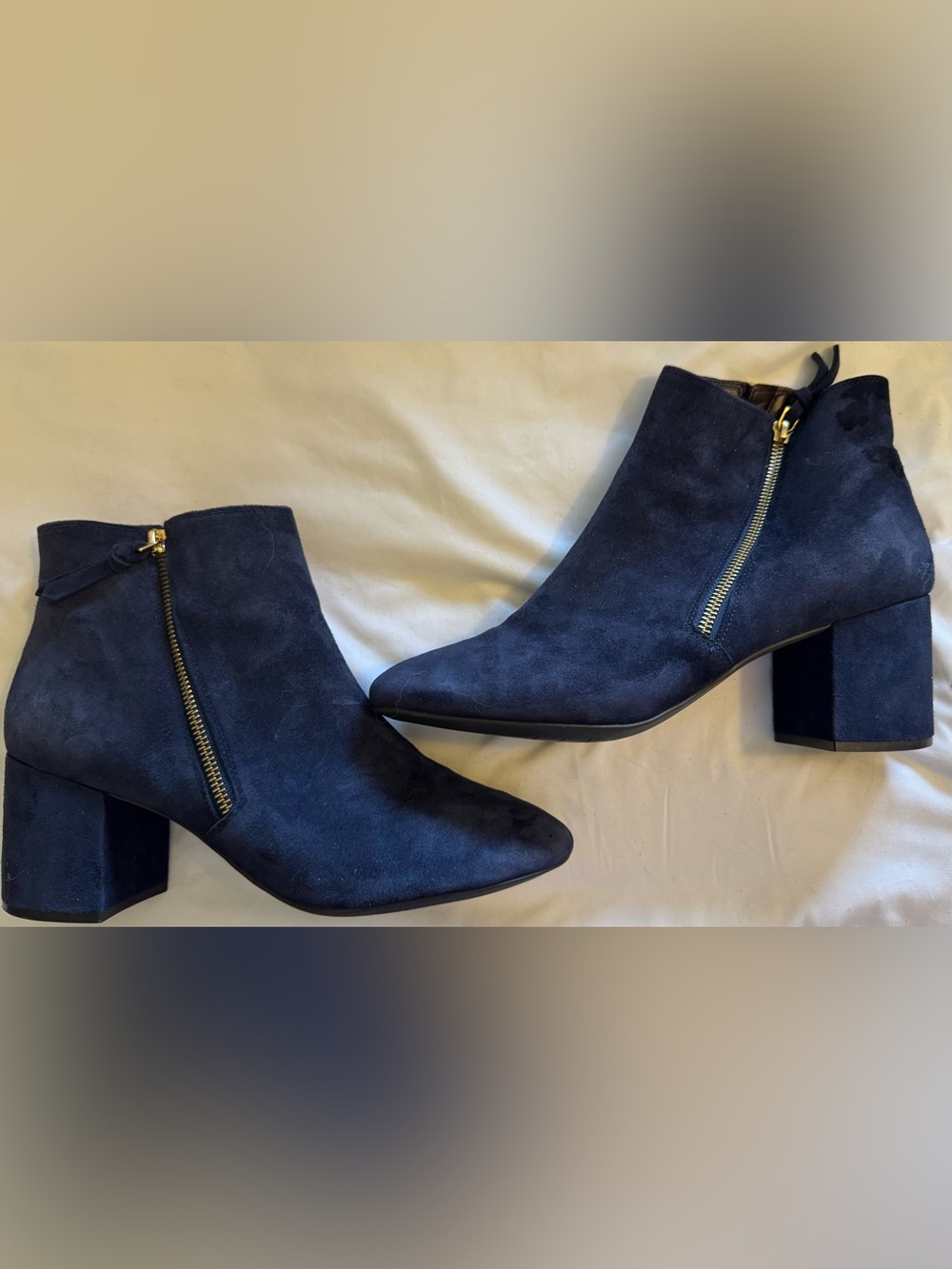 Cole Haan Navy Suede Block Heel Ankle Boots - Picture 2 of 9